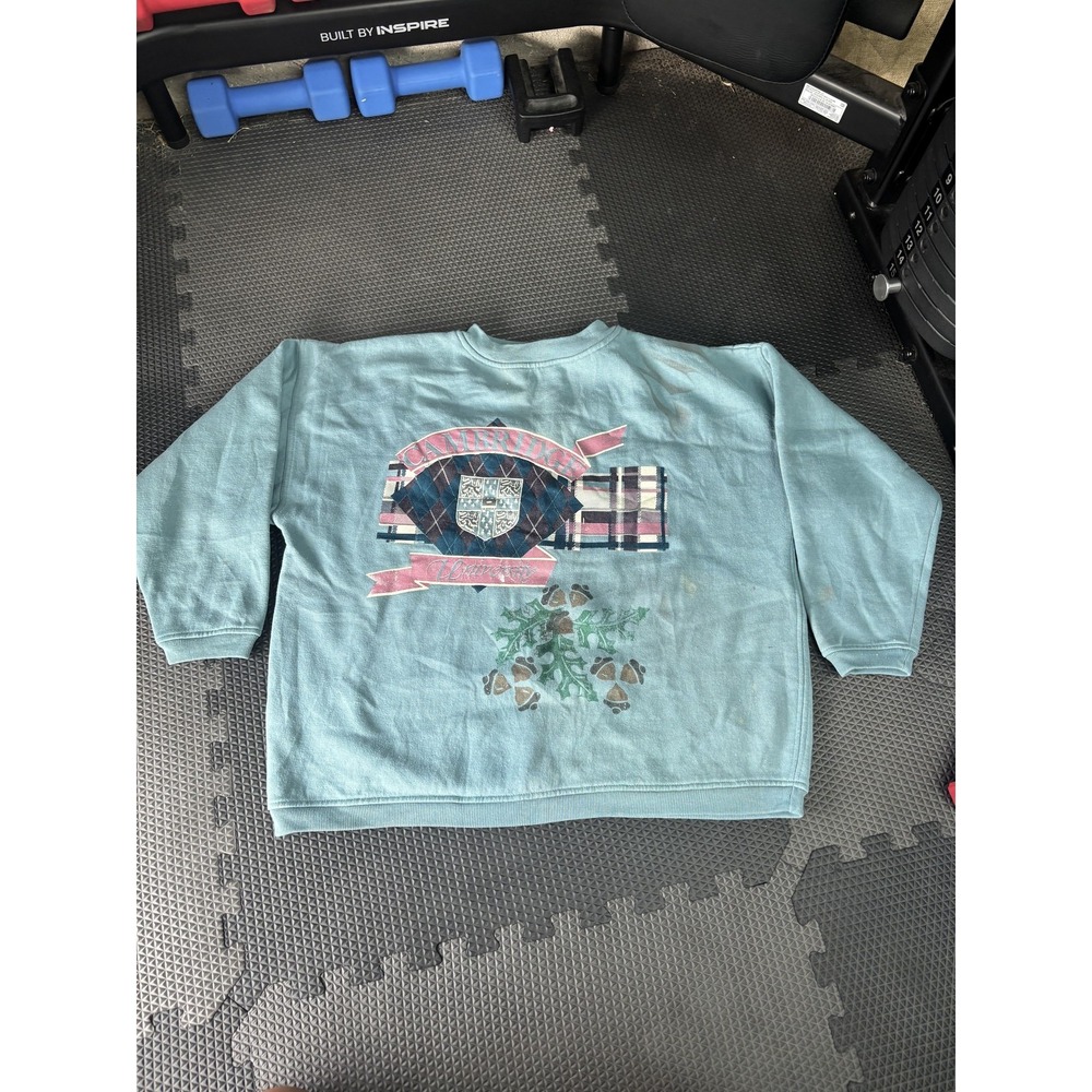 Vintage Men's Light Blue Crewneck Sweatshirt Plaid Argyle Acorn Graphic Size L